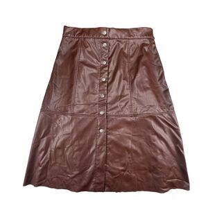 Cato Skirt 18/20 Chocolate Brown Vegan Faux Leather Button Front Retro 70s Skirt